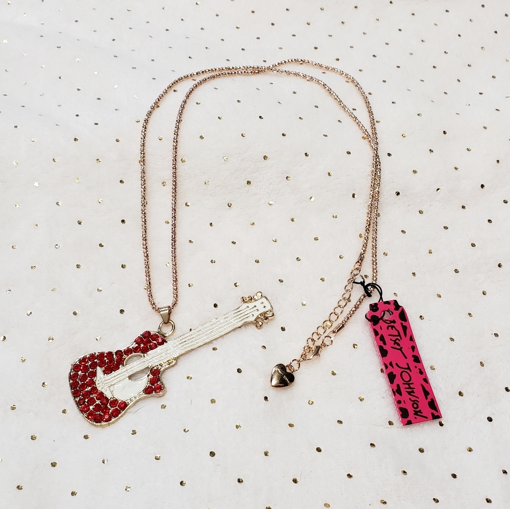 Betsey Johnson * Red Gem Guitar Necklace*NWT*